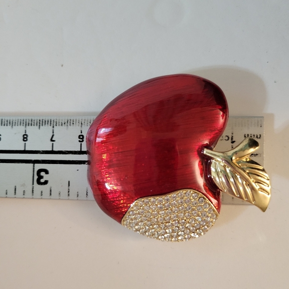 Anne Klein Apple Brooch Red Clear Crystals - Picture 6 of 7